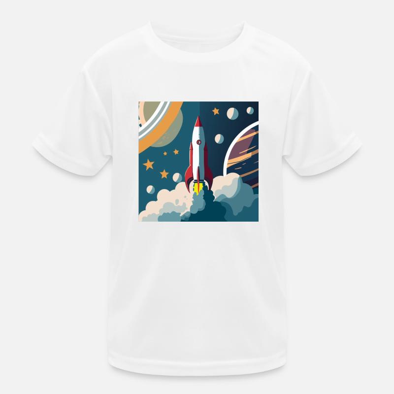 Weltraumszene mit einer Rakete Kinder Funktions-T-Shirt