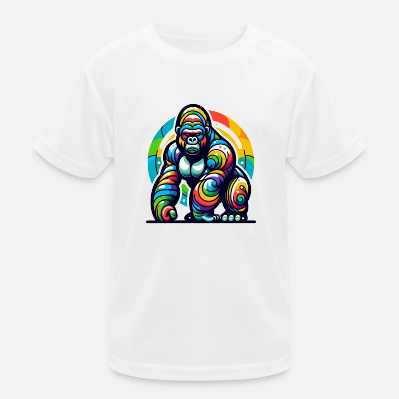 SITZENDER GORILLA AFFE TIER BUNT FARBEN KUNST RUND Kinder Funktions-T-Shirt