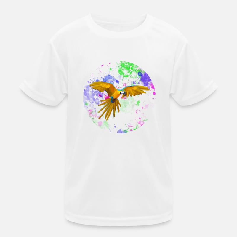 Macaw flight before paint splashes Kids Functional T-Shirt