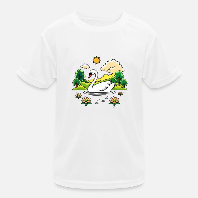 Ruhiger Schwan, der über einen ruhigen See gleitet Kinder Funktions-T-Shirt