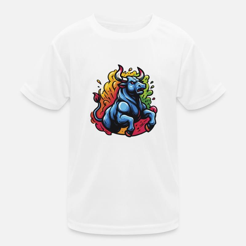 Farbenfroher wütender Stier - 1 Kinder Funktions-T-Shirt