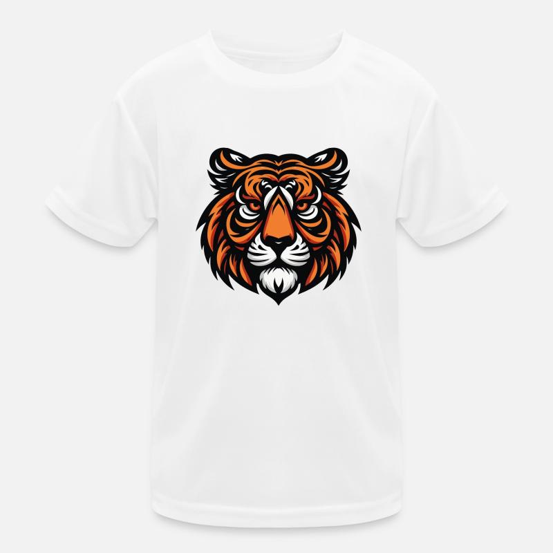 Ein grimmiges Tiger-Maskottchen entblößt seine mächtigen Reißzähne. Oder Kinder Funktions-T-Shirt