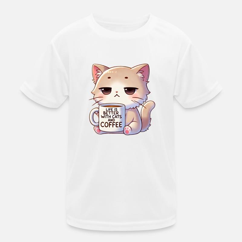 Katze Mit Kaffe Kinder Funktions-T-Shirt