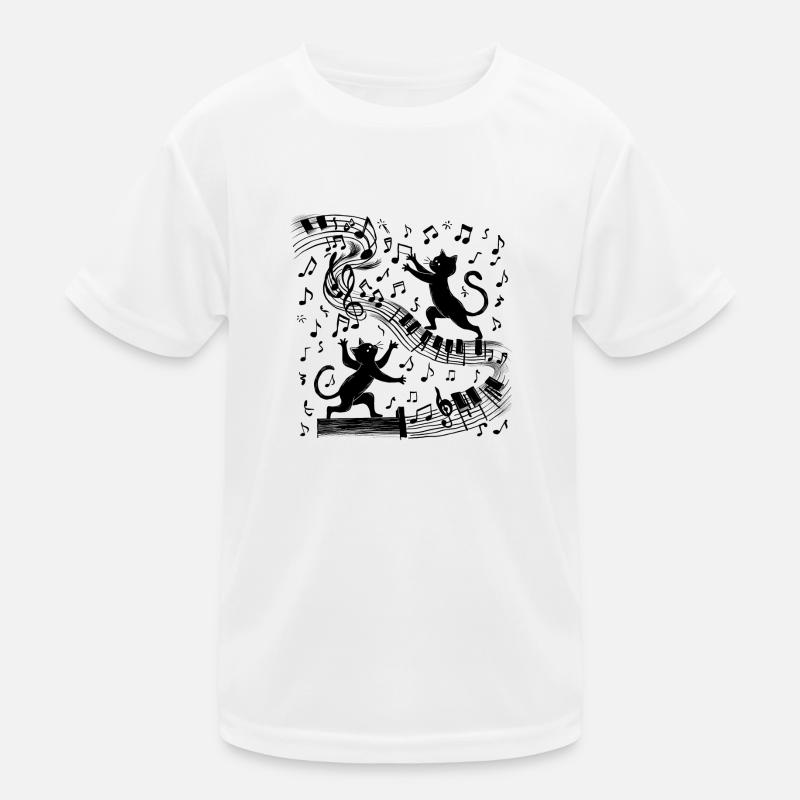 Black cats pattern playing with musical note Kids Functional T-Shirt
