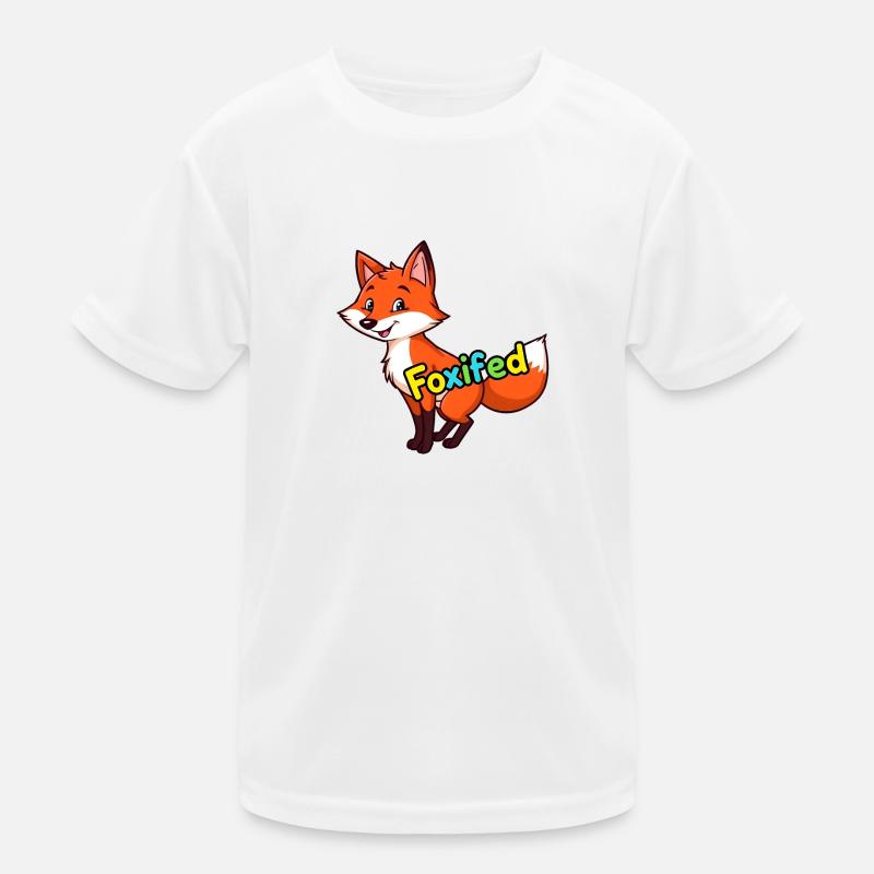 Aufrechter Rotfuchs im buschigen Wald, lächelnd Kinder Funktions-T-Shirt