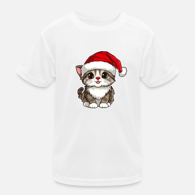 Chat de Noël - Chat avec chapeau de Père Noël - T-shirt sport Enfant