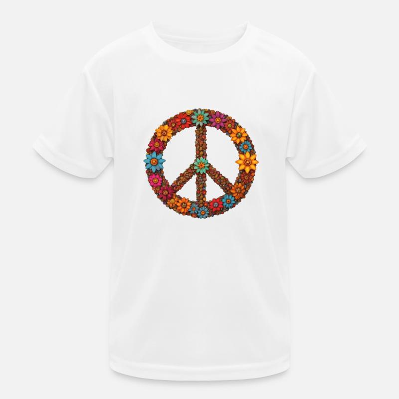 Peace symbol with flowers Kids Functional T-Shirt