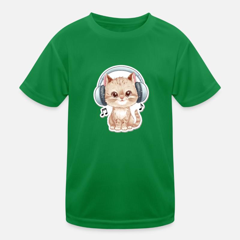 Chat mignon avec des écouteurs Doodle T-shirt sport Enfant