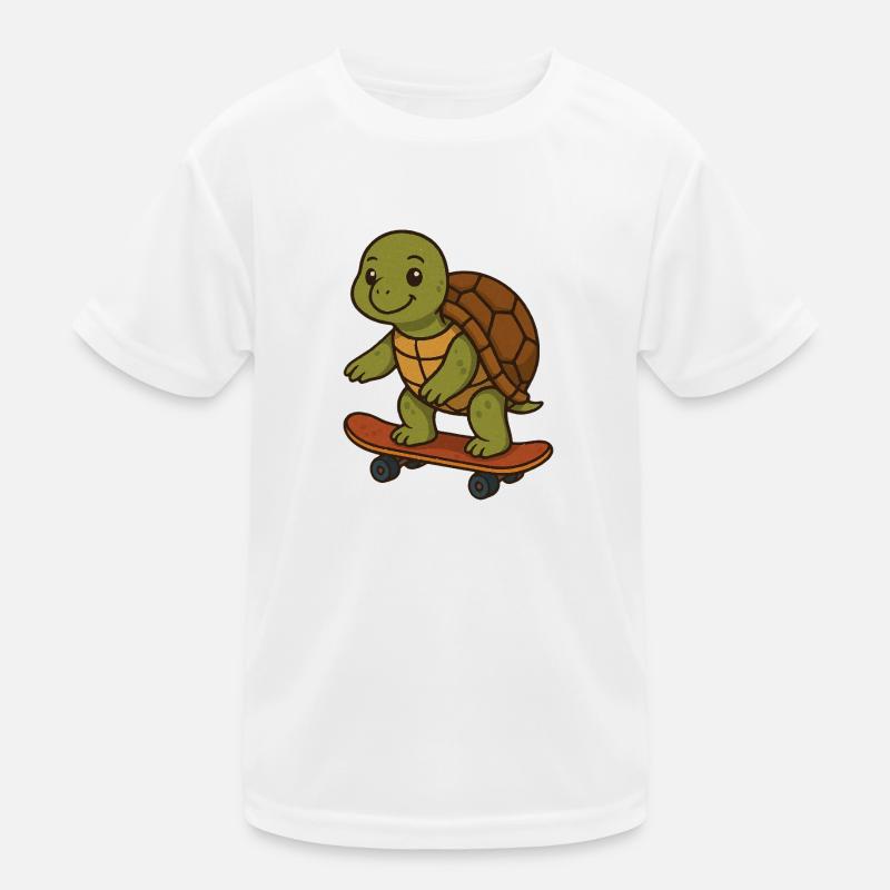 Skater Turtle – Cool Turtle on Skateboard Kids Functional T-Shirt
