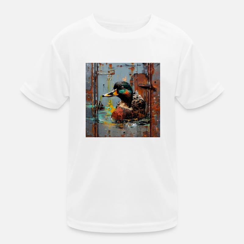 Graffiti Floating Mallard Rusty Background Kids Functional T-Shirt