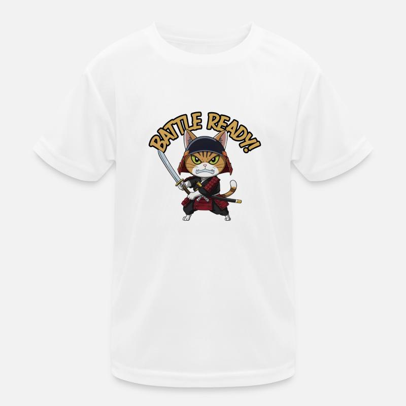 Samurai Cat - Kids Functional T-Shirt - white