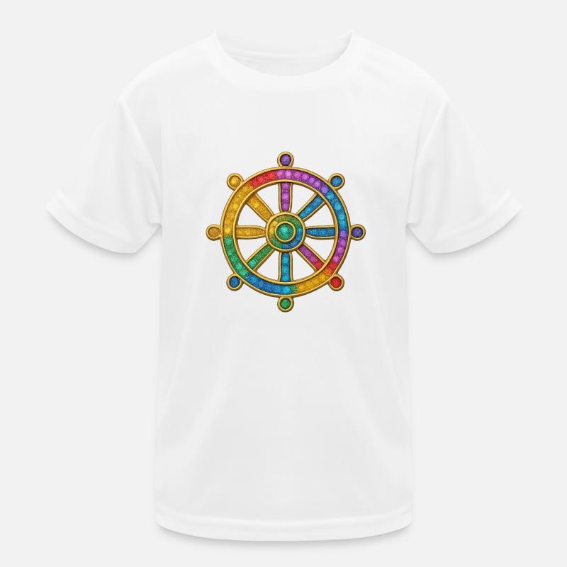 Dharma Wheel Buddhism Eightfold Path Glitter Kids Functional T-Shirt