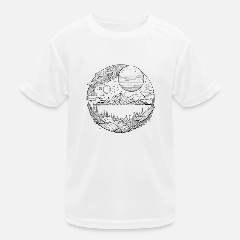 Psychedelic landscape as fine line graphics Kids Functional T-Shirt