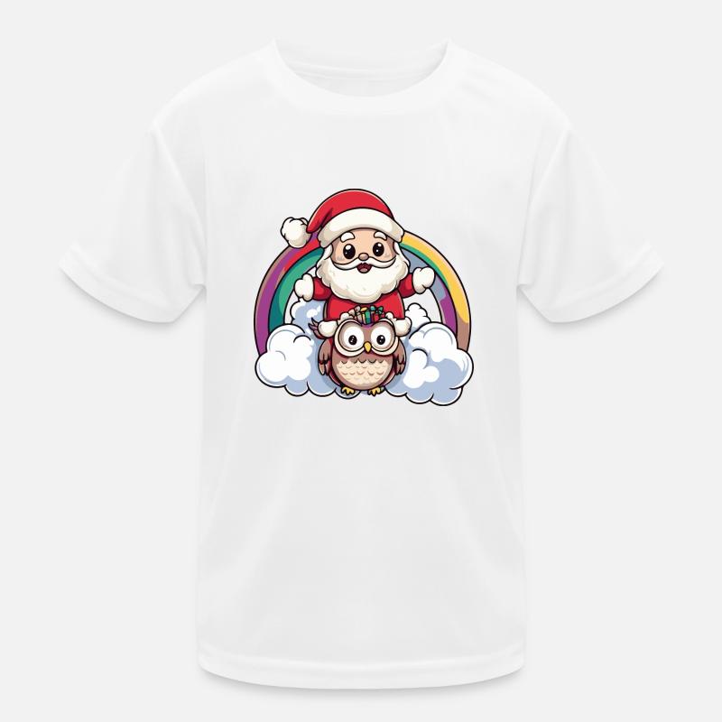 Eule Weihnachtsmann Regenbogen Kinder Funktions-T-Shirt