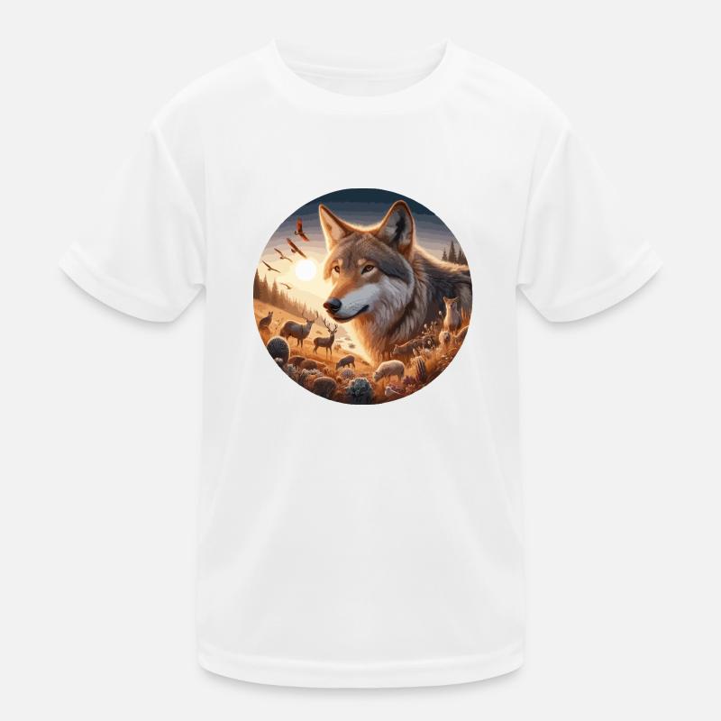 Wolf auf der Heide Kinder Funktions-T-Shirt