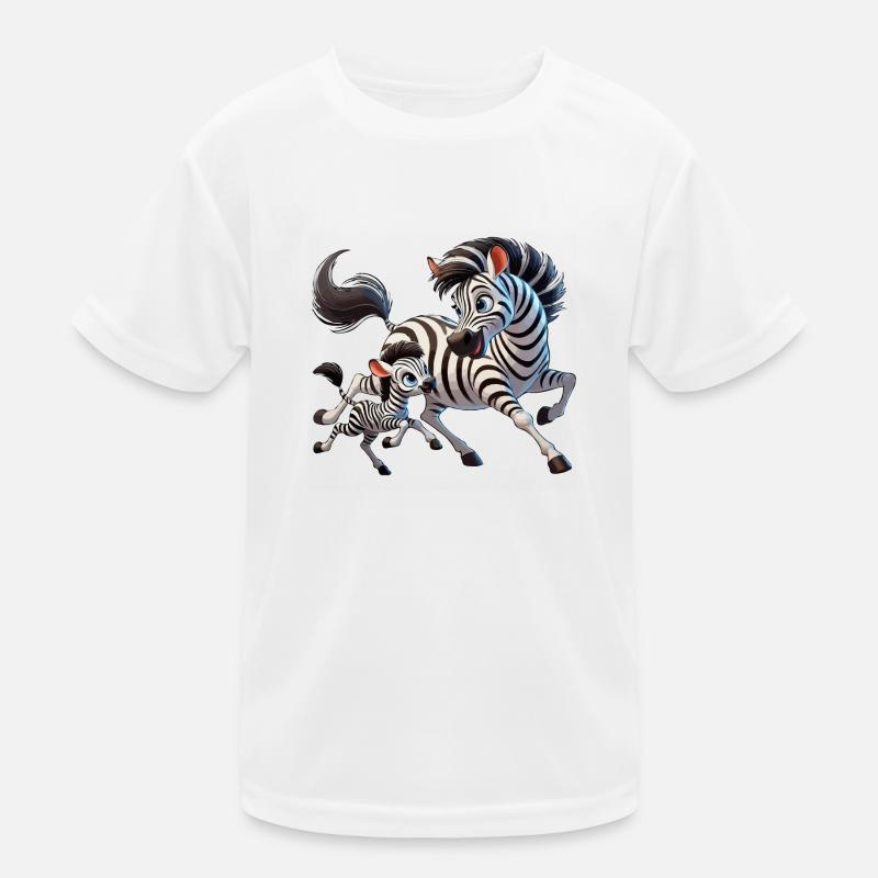 Zebra-Mutter mit herumtollendem Kind Kinder Funktions-T-Shirt