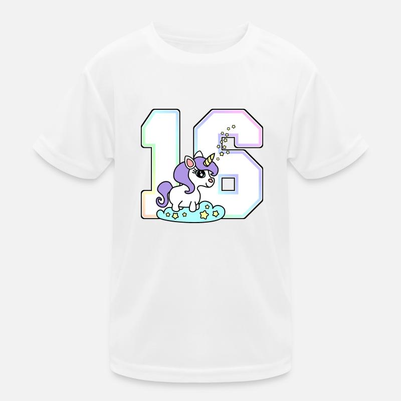 16 Nummer Einhorn Kinder Funktions-T-Shirt