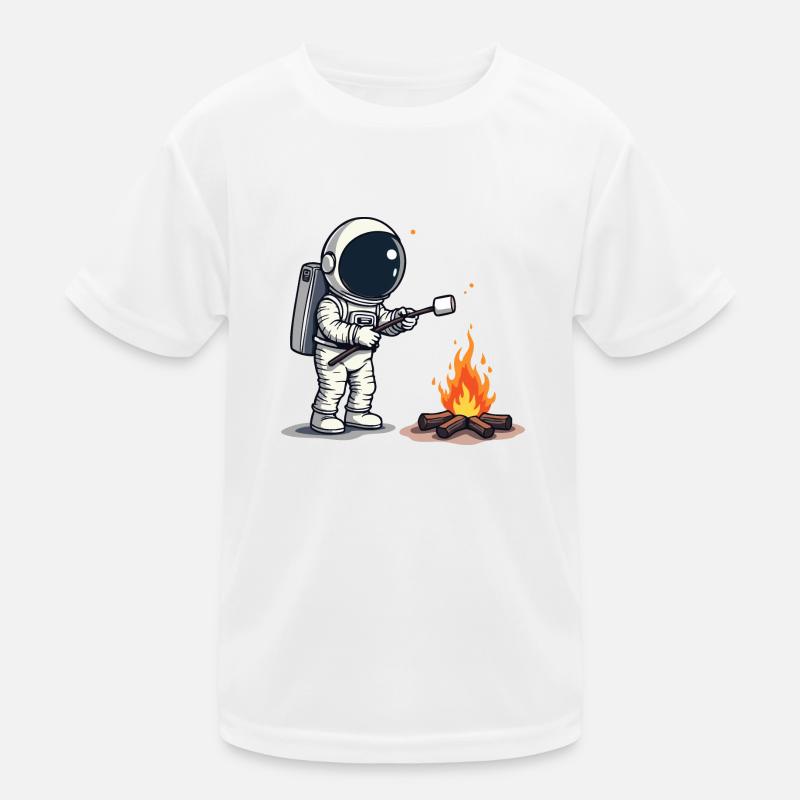 Astronaut roasting marshmallow at campfire - Kids Functional T-Shirt - white