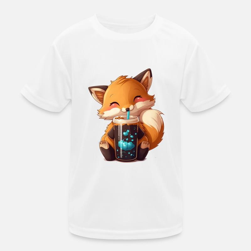 Kawaii Bubble Tea Fox Funny Foxes - Kids Functional T-Shirt - white