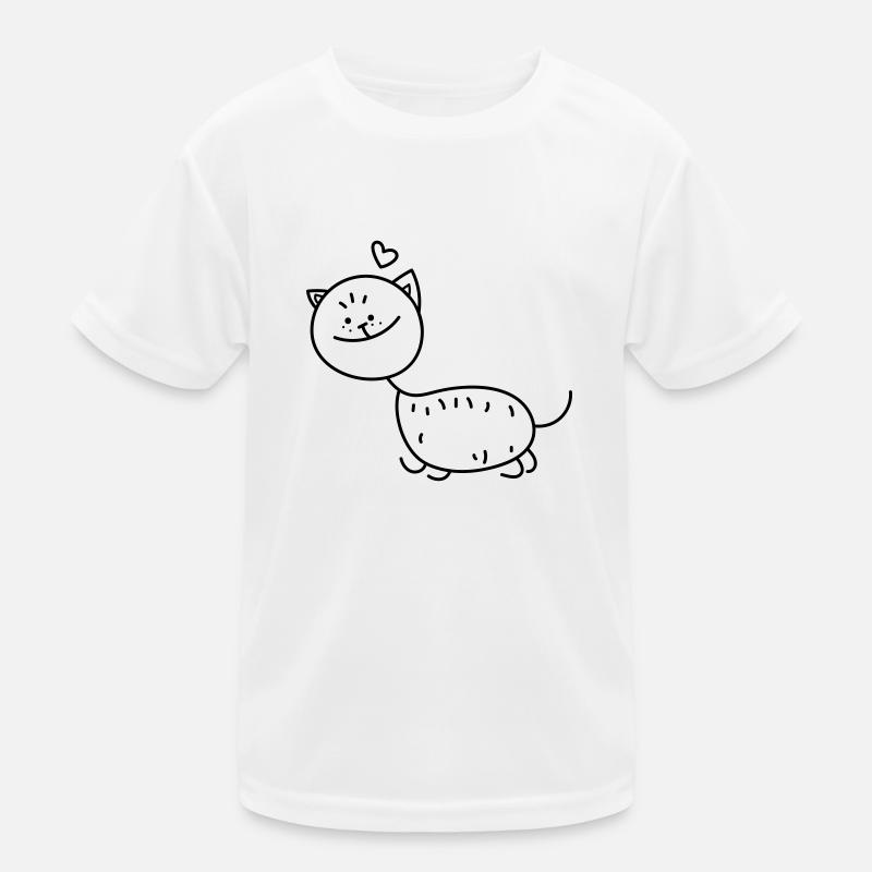 Strichmännchen Katze Kinder Funktions-T-Shirt