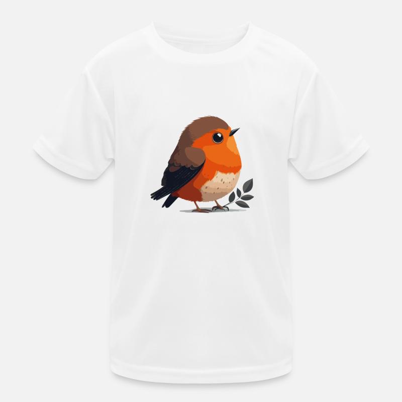 Illustration Comic Cute Kawaii Vogel Rotkehlchen - Kinder Funktions-T-Shirt - Weiß
