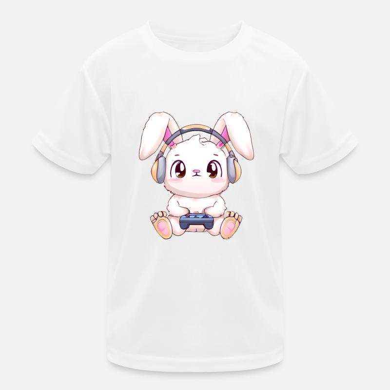 00271 Hase mit Kopfhörer und Controller - Kinder Funktions-T-Shirt - Weiß