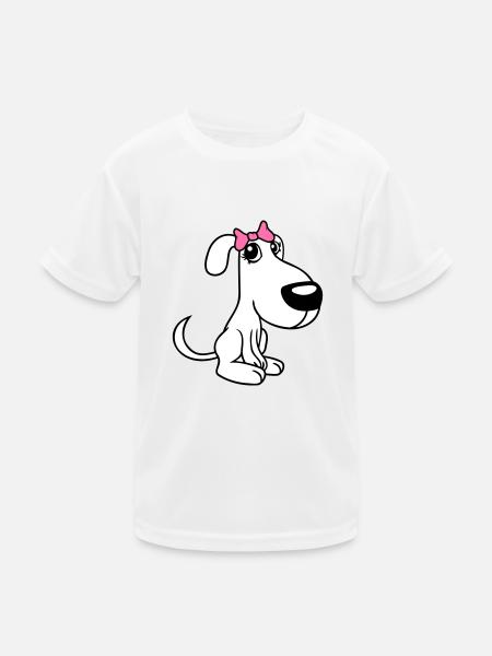 Dog Sitting Little Pretty Lady Bow Female - Kids Functional T-Shirt - white - Front