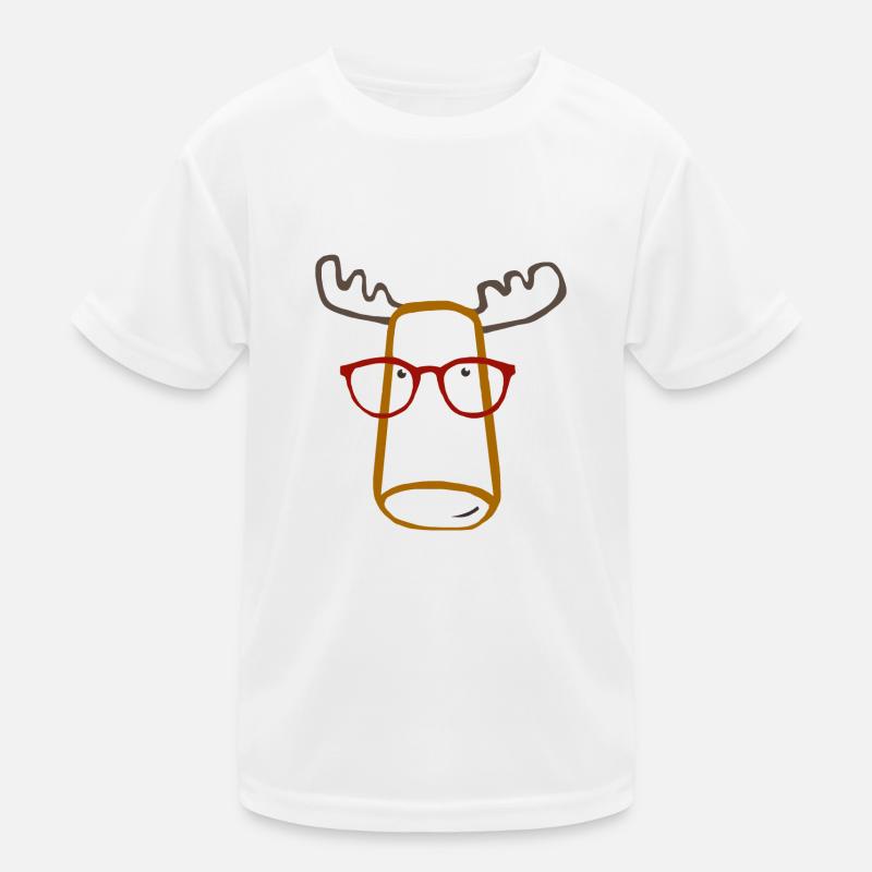 Elch mit Brille - Kinder Funktions-T-Shirt - Weiß