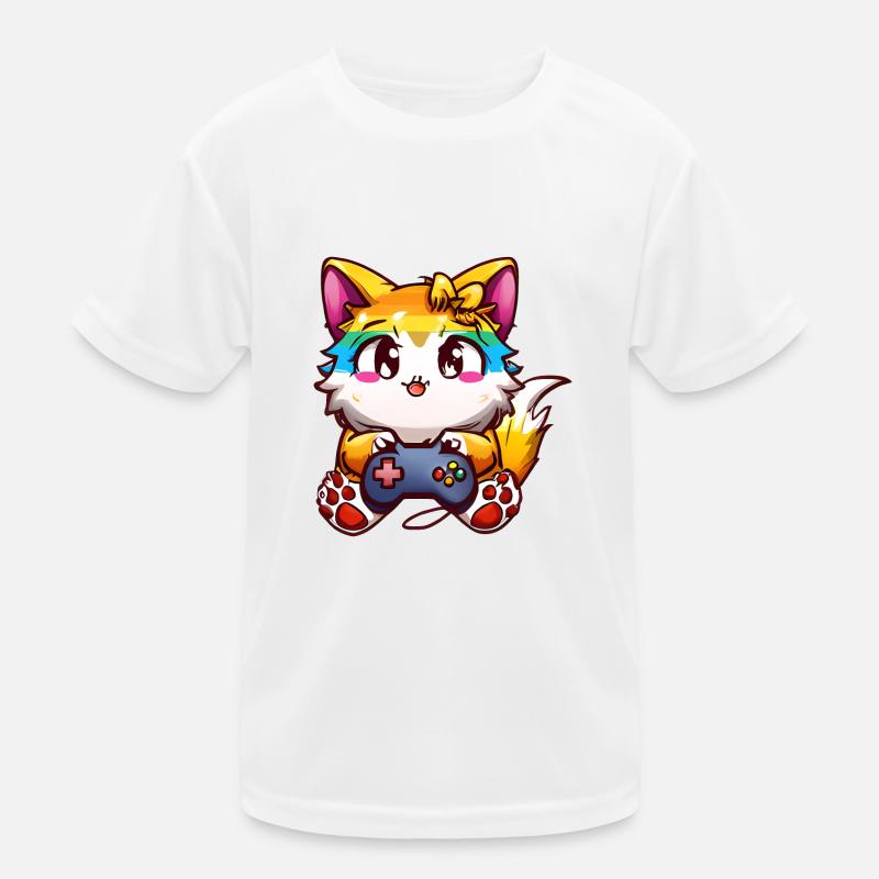 00240 flauschige Katze mit Kopfhörer & Controller Kinder Funktions-T-Shirt