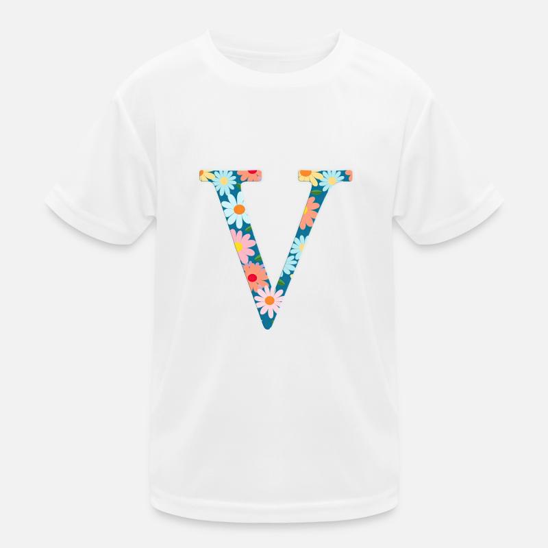 Customizable Monogram V Floral Pattern Kids Functional T-Shirt
