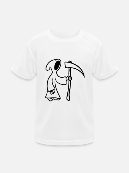 Comic Cartoon Tod mit Sense - Kinder Funktions-T-Shirt - Weiß - Vorne