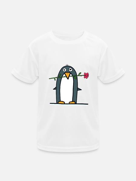 Pinguin als Rosenkavalier - Kinder Funktions-T-Shirt - Weiß - Vorne