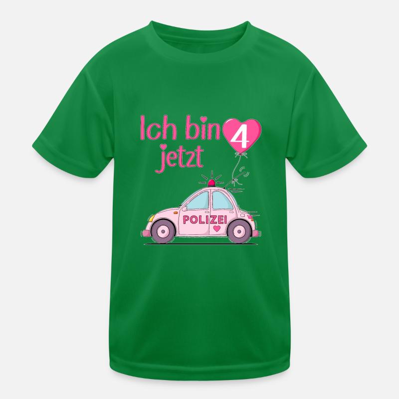 Polizeiauto Ich bin jetzt 4 Geburtstag Rosa Kinder Funktions-T-Shirt