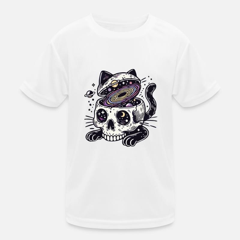 Cat skull with universe Kids Functional T-Shirt