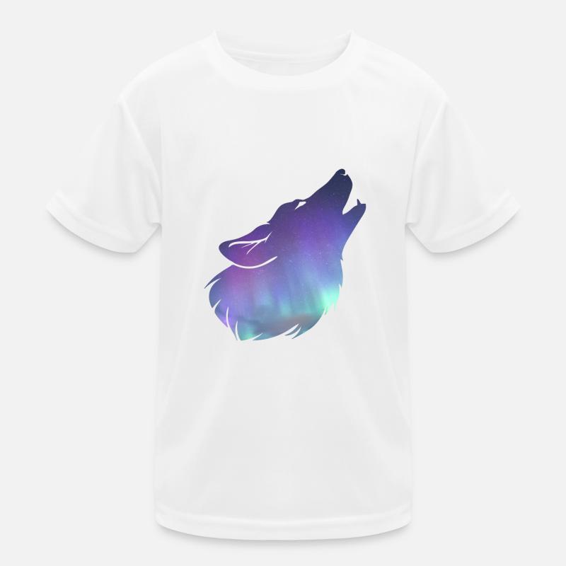 Wolf heeulen mit Nordlicht-Effekt Kinder Funktions-T-Shirt