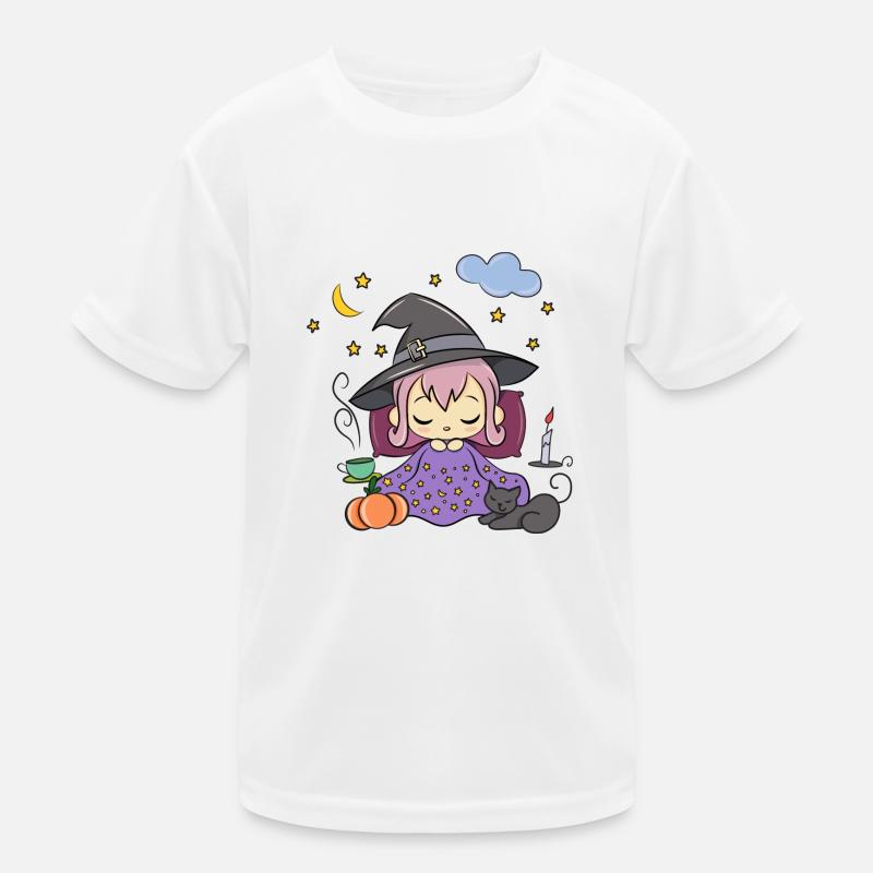 Sleeping Witch with Cat and Pumpkin Kids Functional T-Shirt