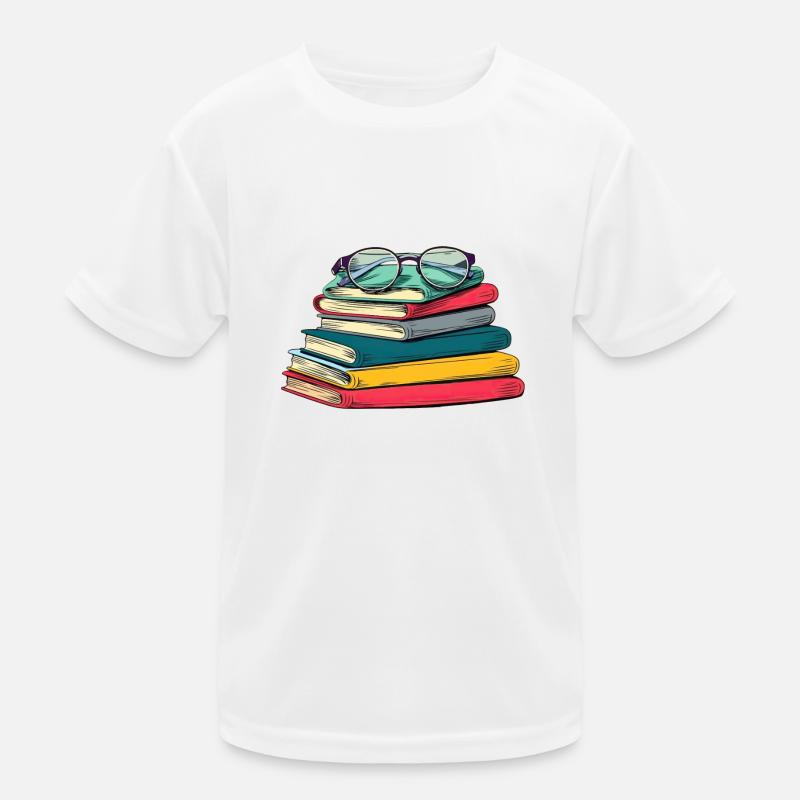 Whimsical Book Stack Art - Kids Functional T-Shirt - white