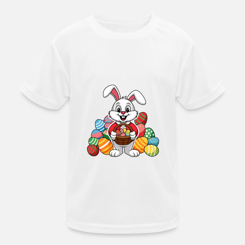Funny Easter bunny with lots of colorful Easter eggs Kids Functional T-Shirt
