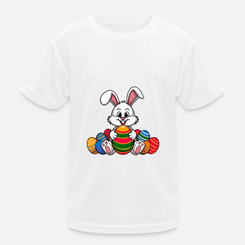 Funny Easter bunny with lots of colorful Easter eggs Kids Functional T-Shirt
