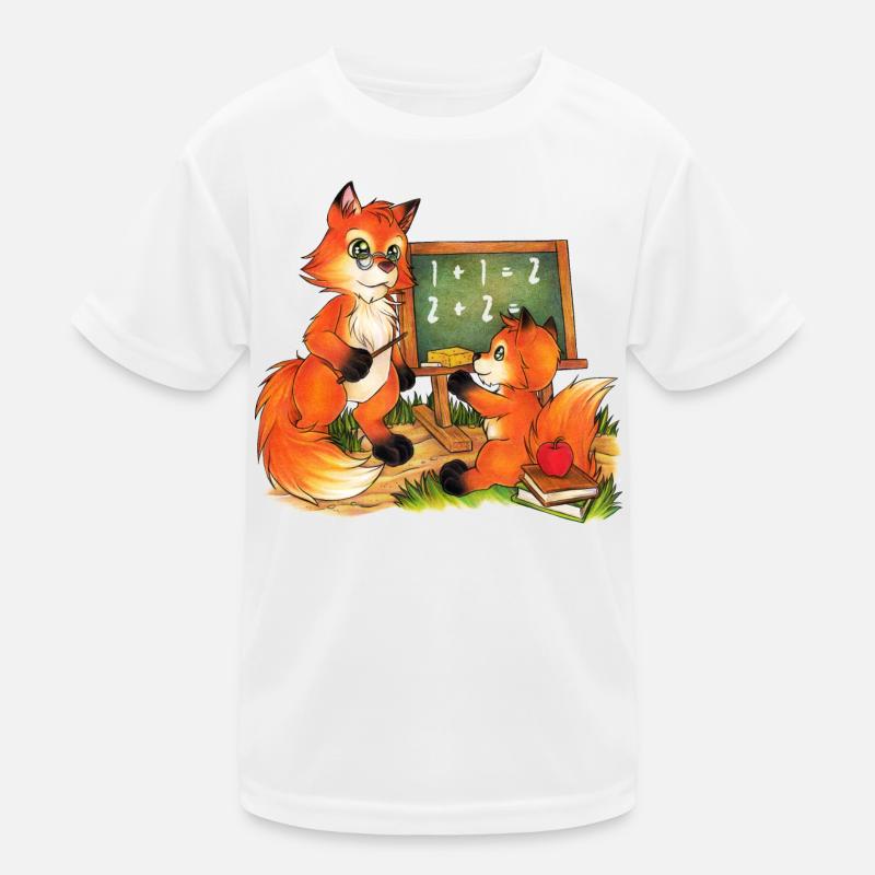 Fuchs Lehrer mit Schulkind Geschenk Einschulung Kinder Funktions-T-Shirt