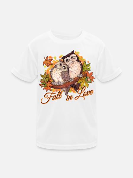Fall in Love - Niedliche Eulen im Herbst Liebe - Kinder Funktions-T-Shirt - Weiß