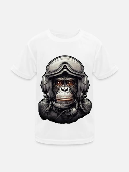 Pilot Monkey Digitale Kunst - Kinder Funktions-T-Shirt - Weiß - Vorne