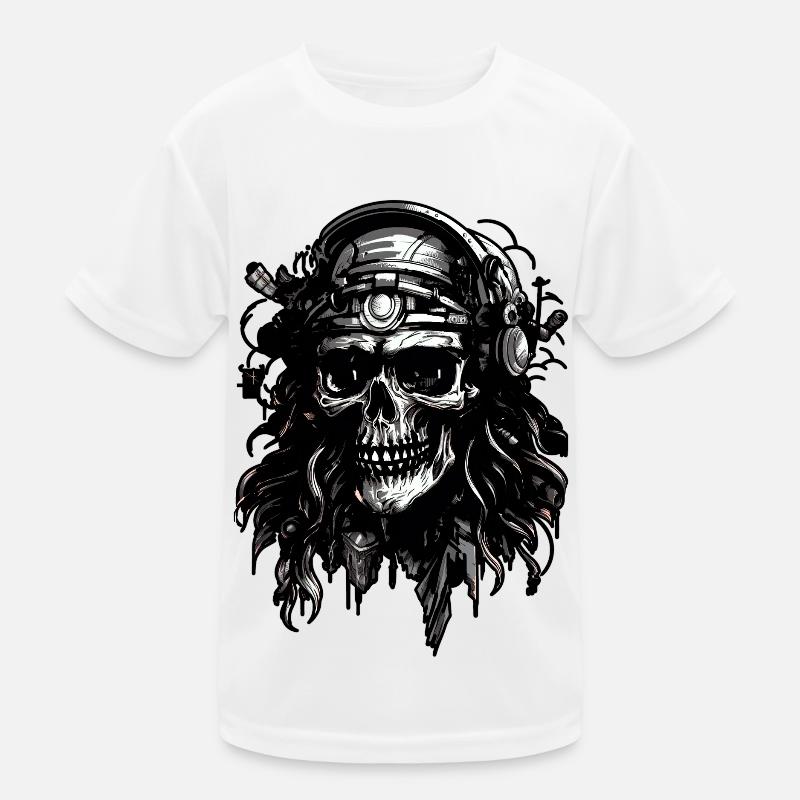 Helm Pilot Schädelkopf, Digitale Illustration, - Kinder Funktions-T-Shirt - Weiß