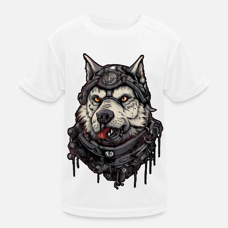 Hund Wolf Pilot, Science-Fiction, Digitale Illustration, - Kinder Funktions-T-Shirt - Weiß