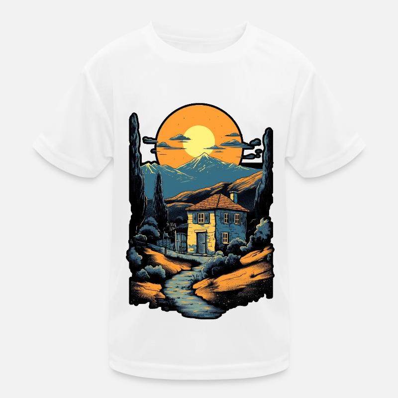 Minimalist Brick House Landscape vector sunlight T-shirt sport Enfant