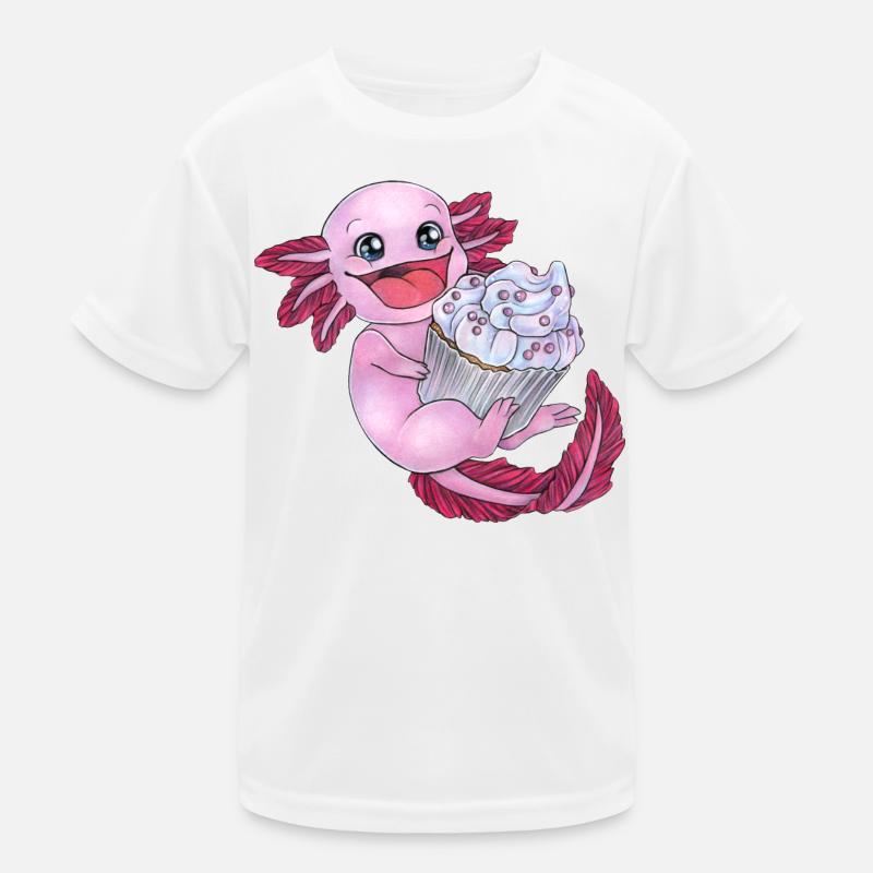 Niedliches Axolotl mit Cupcake freut sich Geschenk Kinder Funktions-T-Shirt