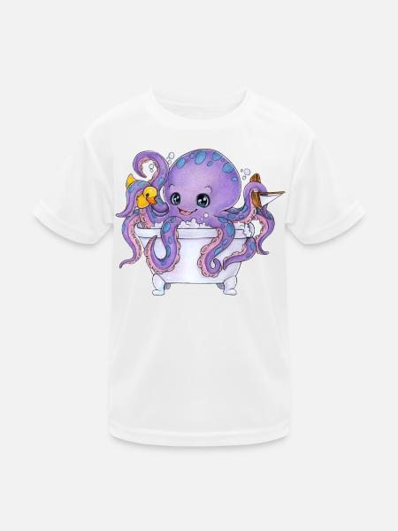 Witziger Oktopus in Badewanne mit Ente Geburtstag - Kinder Funktions-T-Shirt - Weiß