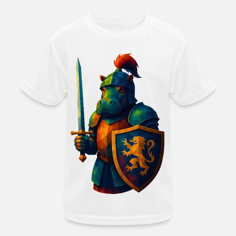 WPAP Stil Tiere - Hippo mit Ritterrüstung, Schwert Kinder Funktions-T-Shirt
