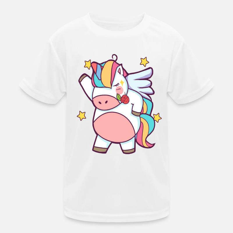 Dapping Einhorn - Dap Einhorn Tshirt mit Rose - Kinder Funktions-T-Shirt - Weiß