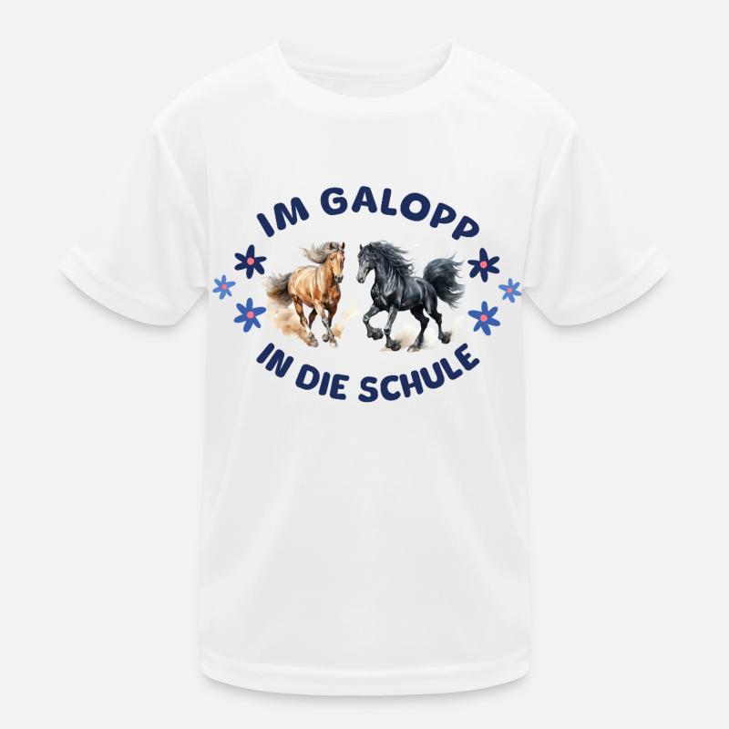 Im Galopp in die Schule - 2 Pferde - Einschulung Kinder Funktions-T-Shirt